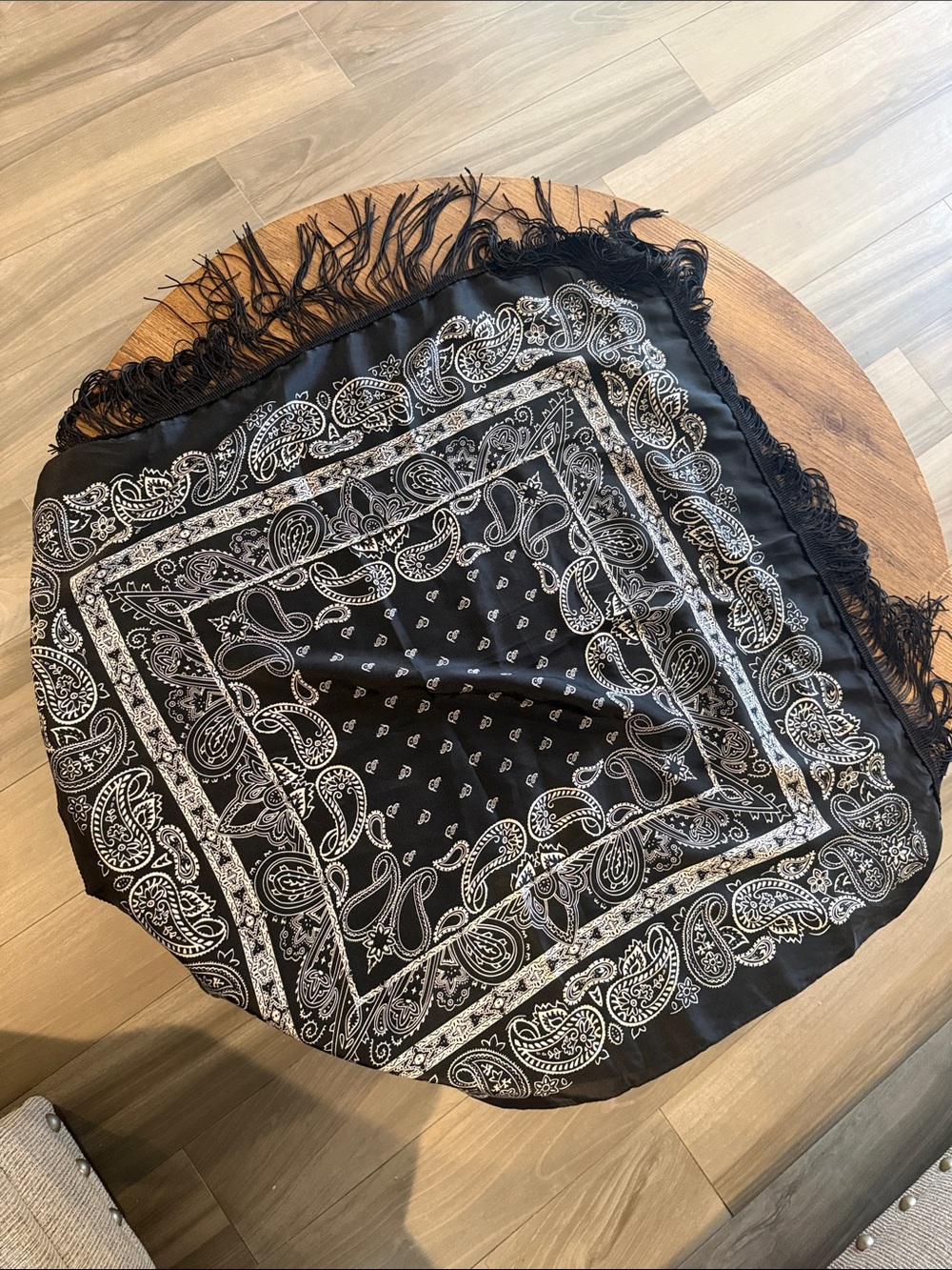 Spirit Black and White Paisley Fringe Scarf